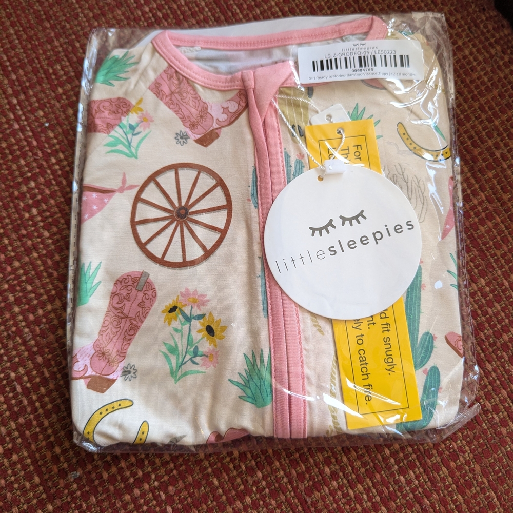 Little Sleepies Ready to Rodeo Pink and Cream Toddler Kids Zippy Pjs 12-18mos